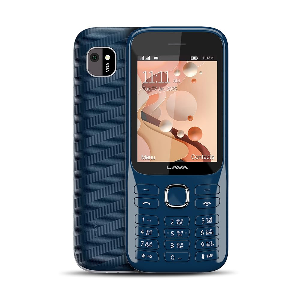 Lava Gem 2025 Dual Sim Keypad Phone 28 Display Camera  Flash  2575mAh Smart AI Powerful Battery  Wireless FM  Recording  Stereo Speakers  Call Recording Blue Chrome