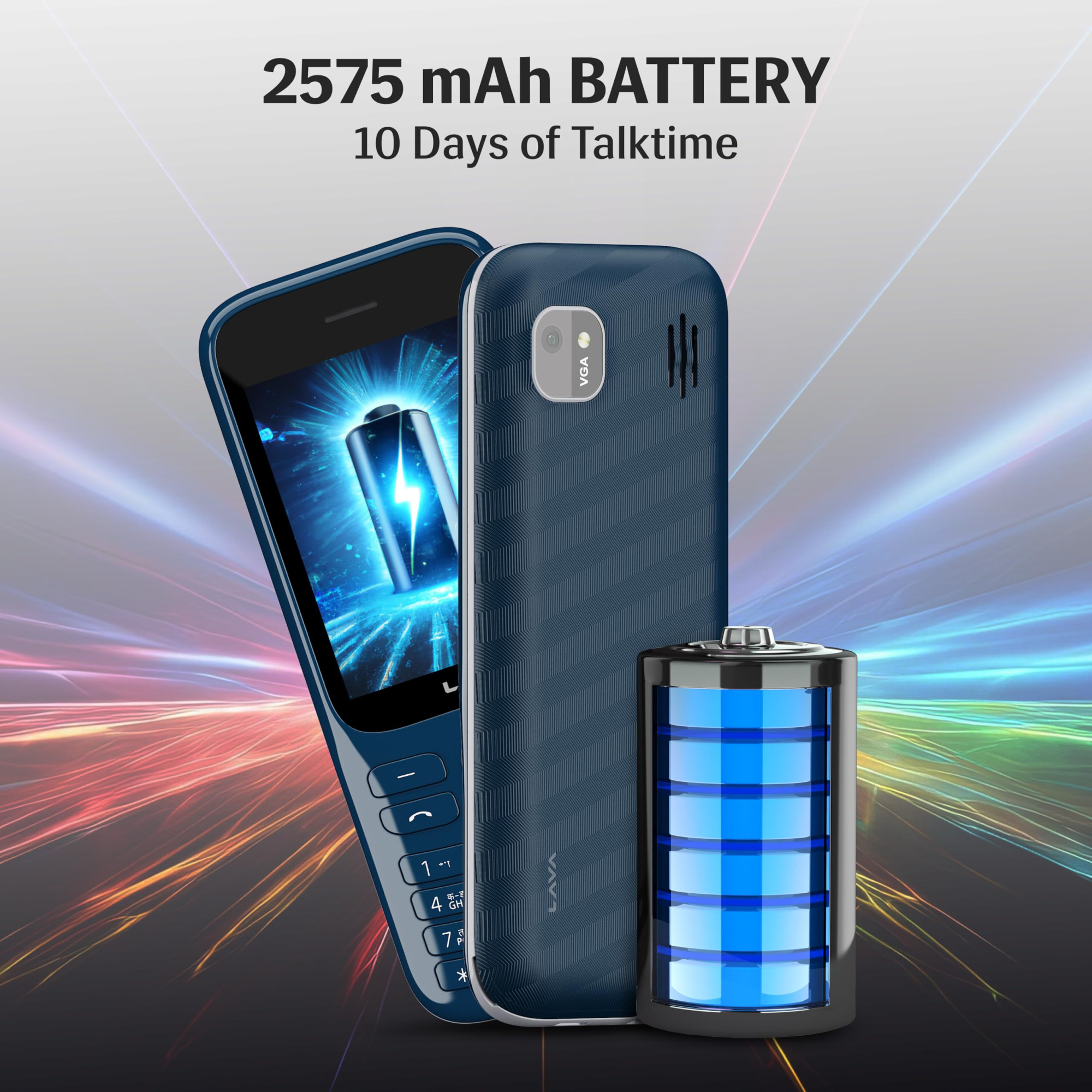 Lava Gem 2025 Dual Sim Keypad Phone 28 Display Camera  Flash  2575mAh Smart AI Powerful Battery  Wireless FM  Recording  Stereo Speakers  Call Recording Blue Chrome