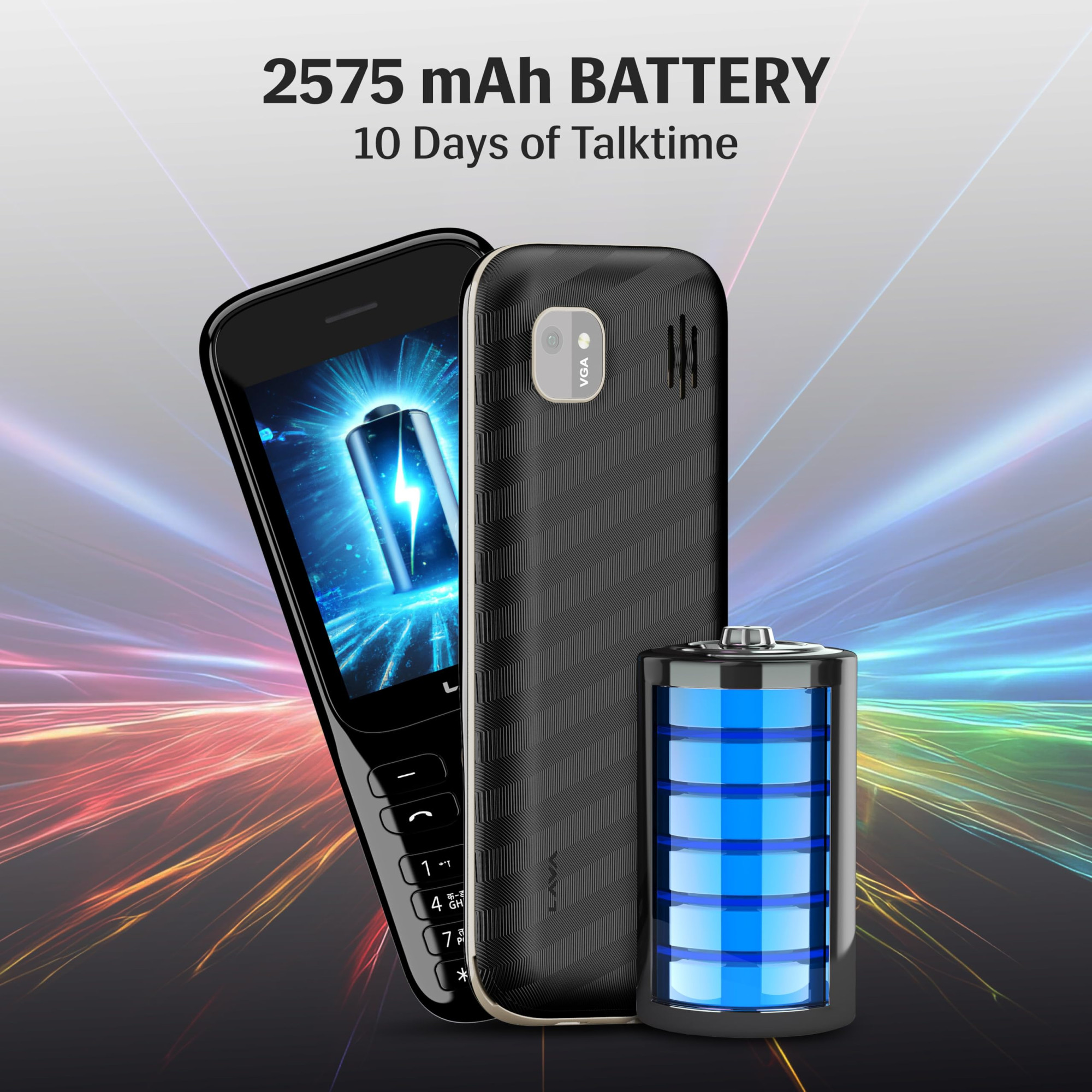 Lava Gem 2025 Dual Sim Keypad Phone 28 Display Camera Flash 2575mAh Smart AI Powerful Battery Wireless FM Recording Stereo Speakers Call Recording Black Gold