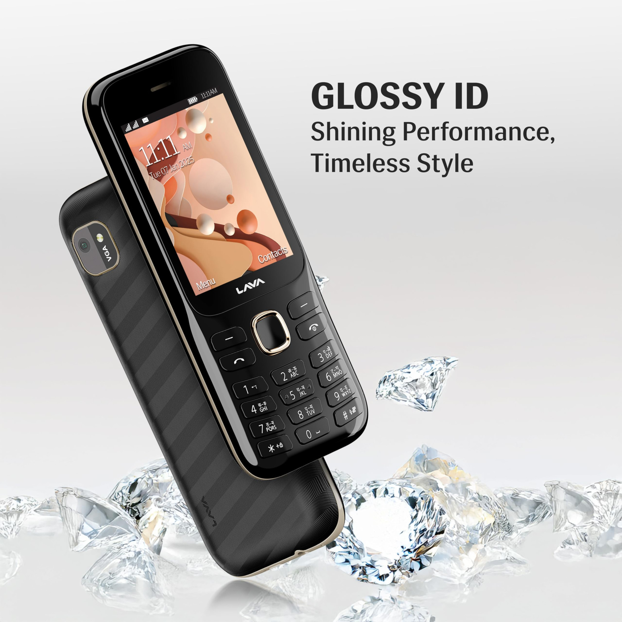 Lava Gem 2025 Dual Sim Keypad Phone 28 Display Camera Flash 2575mAh Smart AI Powerful Battery Wireless FM Recording Stereo Speakers Call Recording Black Gold