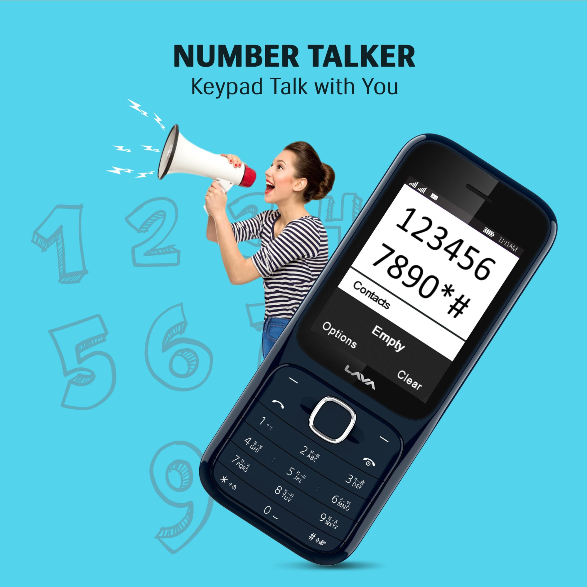 Lava Gem Power Dual Sim Keypad Phone 28 Display Camera Flash 2575mAh Smart AI Powerful Battery Wireless FM Recording 7-Language Support Stereo Speakers Call Recording Blue Chrome