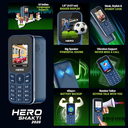 Lava Hero Shakti 2025 Dual Sim Keypad Mobile Phone with Vibration Alert 18 Display Super Saving Battery Mode Stylish Design Number Talker Dark Blue