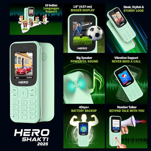 Lava Hero Shakti 2025 Dual Sim Keypad Mobile Phone with Vibration Alert 18 Display Super Saving Battery Mode Stylish Design Number Talker Mint Green