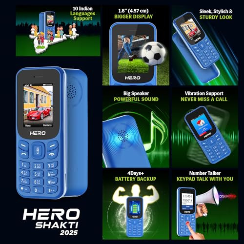 Lava Hero Shakti 2025 Dual Sim Keypad Mobile Phone with Vibration Alert 18 Display Super Saving Battery Mode Stylish Design Number Talker Pepsi Blue