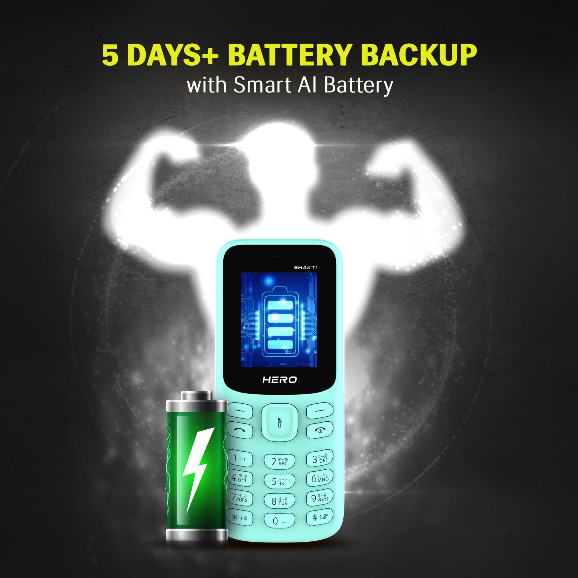 Lava Hero Shakti Dual Sim Keypad Mobile Phone with Vibration Alert 18 Display Super Saving Battery Mode Stylish Keypad Sturdy Build Number Talker Mint Green