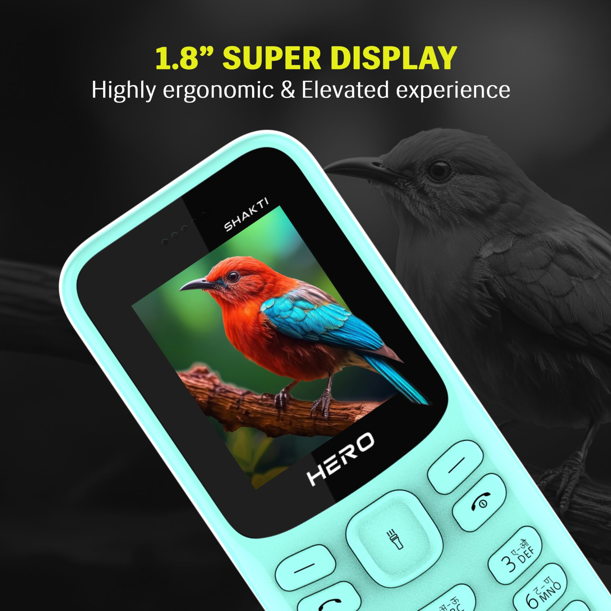 Lava Hero Shakti Dual Sim Keypad Mobile Phone with Vibration Alert 18 Display Super Saving Battery Mode Stylish Keypad Sturdy Build Number Talker Mint Green
