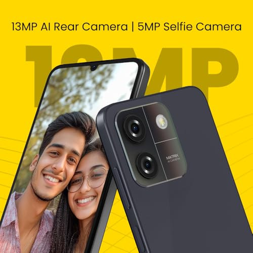 Lava O3 Glossy Black 4 GB RAM 64 GB Storage Biggest 675 HD Display 13MP AI Dual Rear Camera 5000 mAh Battery Secure Face Unlock Fingerprint Reader Charger Phone-Cover in Box