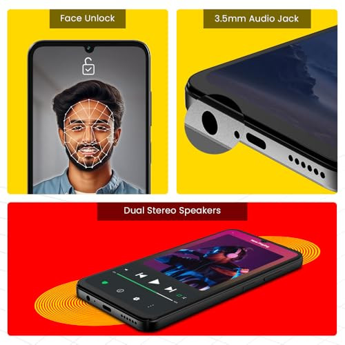Lava O3 Glossy Black 4 GB RAM 64 GB Storage Biggest 675 HD Display 13MP AI Dual Rear Camera 5000 mAh Battery Secure Face Unlock Fingerprint Reader Charger Phone-Cover in Box
