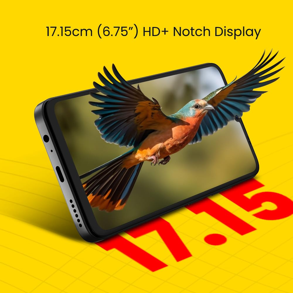 Lava O3 Glossy Black 4 GB RAM 64 GB Storage Biggest 675 HD Display 13MP AI Dual Rear Camera 5000 mAh Battery Secure Face Unlock Fingerprint Reader Charger Phone-Cover in Box