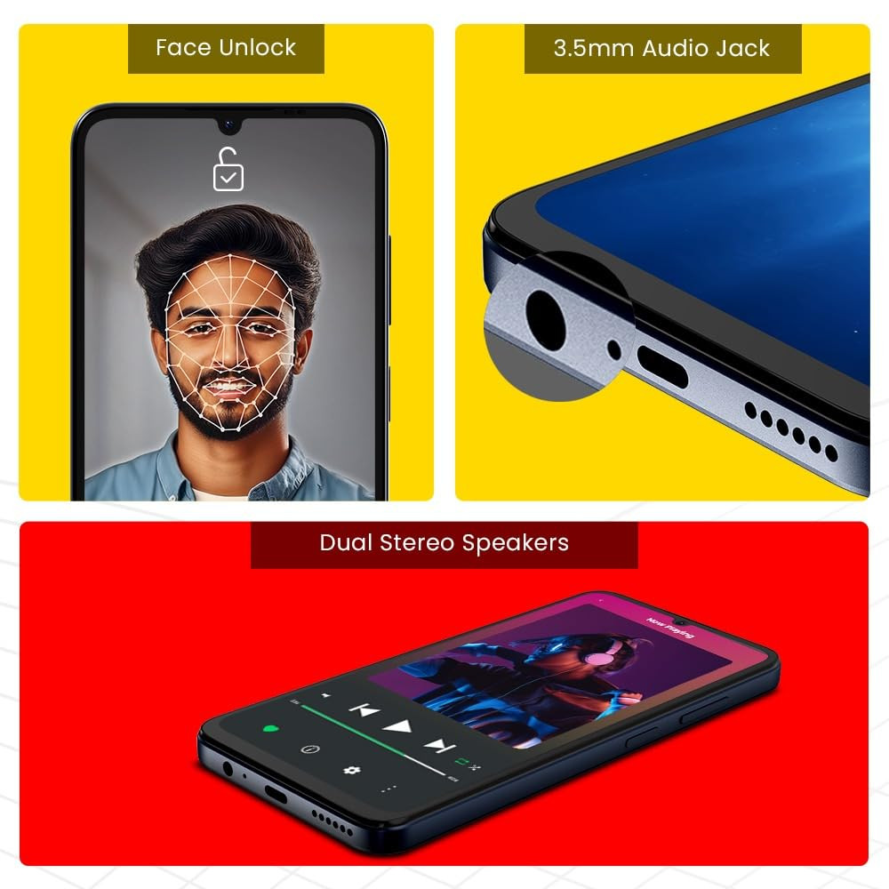 Lava O3 Glossy Blue 3 GB RAM 64 GB Storage Biggest 675 HD Display 13MP AI Dual Rear Camera 5000 mAh Battery Secure Face Unlock Fingerprint Reader Charger Phone-Cover in Box