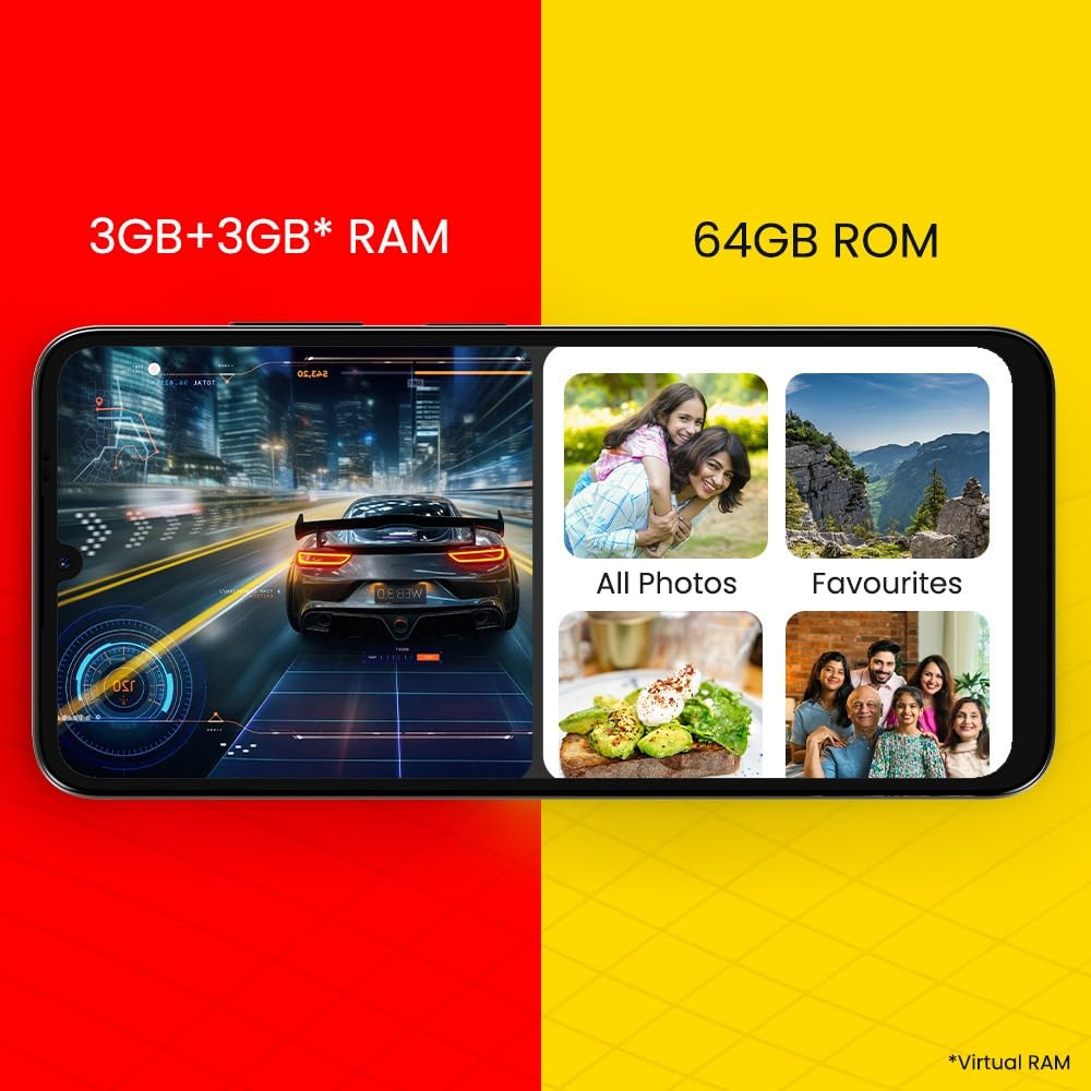 Lava O3 Glossy Blue 3 GB RAM 64 GB Storage Biggest 675 HD Display 13MP AI Dual Rear Camera 5000 mAh Battery Secure Face Unlock Fingerprint Reader Charger Phone-Cover in Box