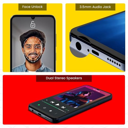 Lava O3 Glossy Blue 3 GB RAM 64 GB Storage Biggest 675 HD Display 13MP AI Dual Rear Camera 5000 mAh Battery Secure Face Unlock Fingerprint Reader Charger Phone-Cover in Box