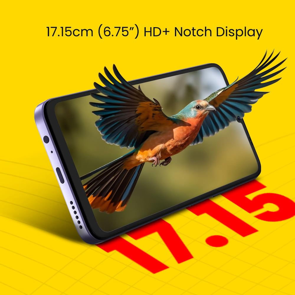 Lava O3 Glossy Lavender 4 GB RAM 64 GB Storage  Biggest 675 HD Display  13MP AI Dual Rear Camera  5000 mAh Battery  Secure Face Unlock  Fingerprint Reader  Charger  Phone-Cover in Box