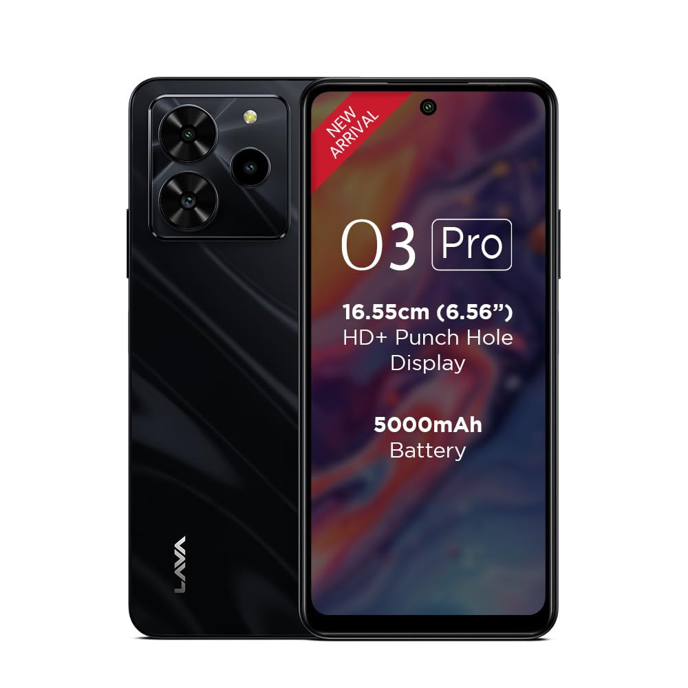 Lava O3 Pro Glossy Black 4 GB RAM 128 GB Storage Bigger 656 HD Display 50 MP AI Triple Rear Camera 8 MP Front Camera 5000 mAh Battery 10W Charging Charger in Box