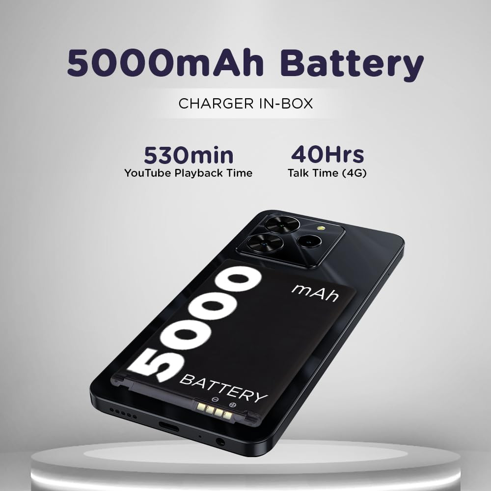 Lava O3 Pro Glossy Black 4 GB RAM 64 GB Storage Bigger 656 HD Display 50 MP AI Triple Rear Camera 8 MP Front Camera 5000 mAh Battery 10W Charging Charger in Box