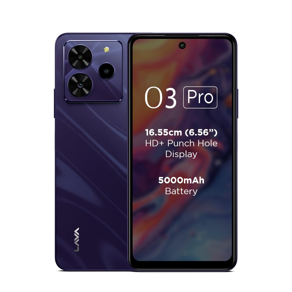 Lava O3 Pro Glossy Purple 4 GB RAM 128 GB Storage Bigger 656 HD Display 50 MP AI Triple Rear Camera 8 MP Front Camera 5000 mAh Battery 10W Charging Charger in Box