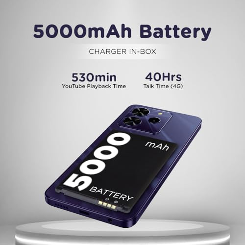 Lava O3 Pro Glossy Purple 4 GB RAM 128 GB Storage Bigger 656 HD Display 50 MP AI Triple Rear Camera 8 MP Front Camera 5000 mAh Battery 10W Charging Charger in Box