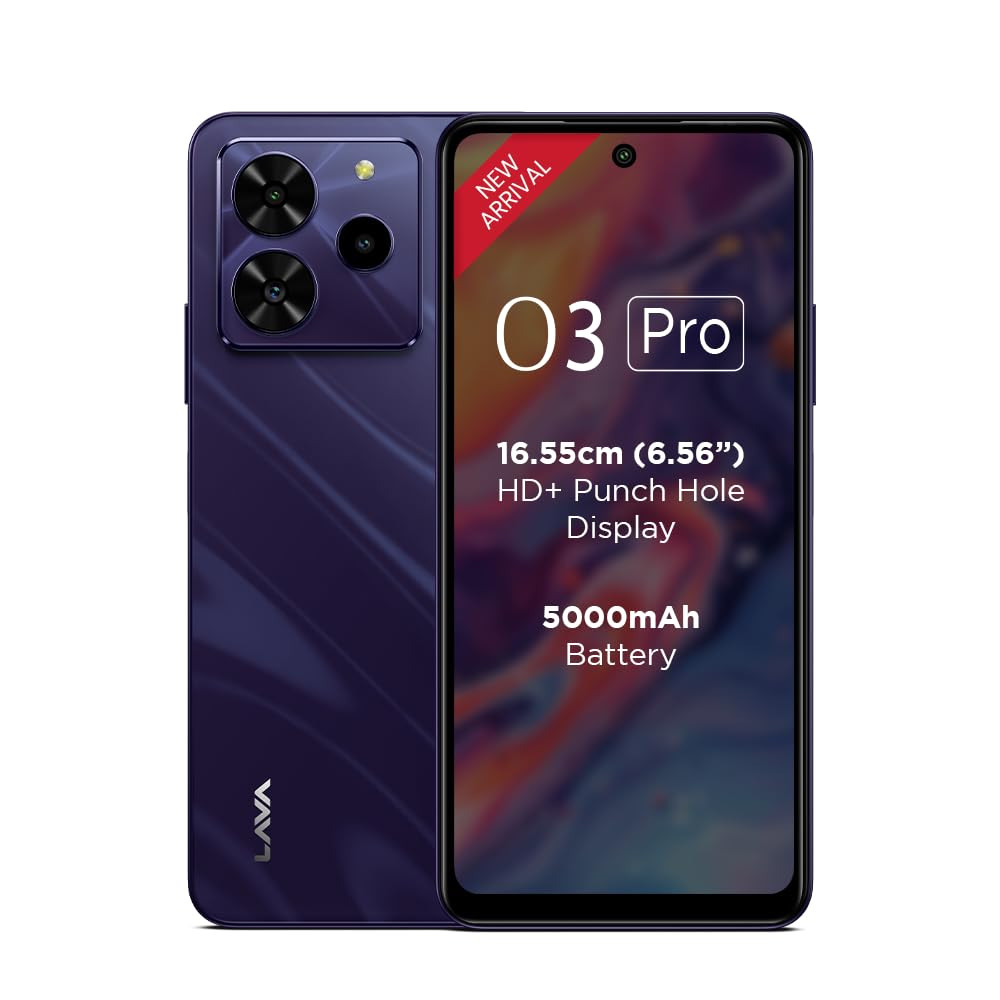 Lava O3 Pro Glossy Purple 4 GB RAM 64 GB Storage Bigger 656 HD Display  50 MP AI Triple Rear Camera  8 MP Front Camera 5000 mAh Battery  10W Charging  Charger in Box