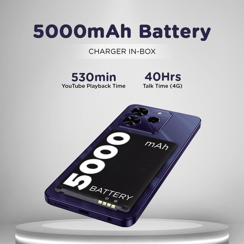 Lava O3 Pro Glossy Purple 4 GB RAM 64 GB Storage Bigger 656 HD Display 50 MP AI Triple Rear Camera 8 MP Front Camera 5000 mAh Battery 10W Charging Charger in Box