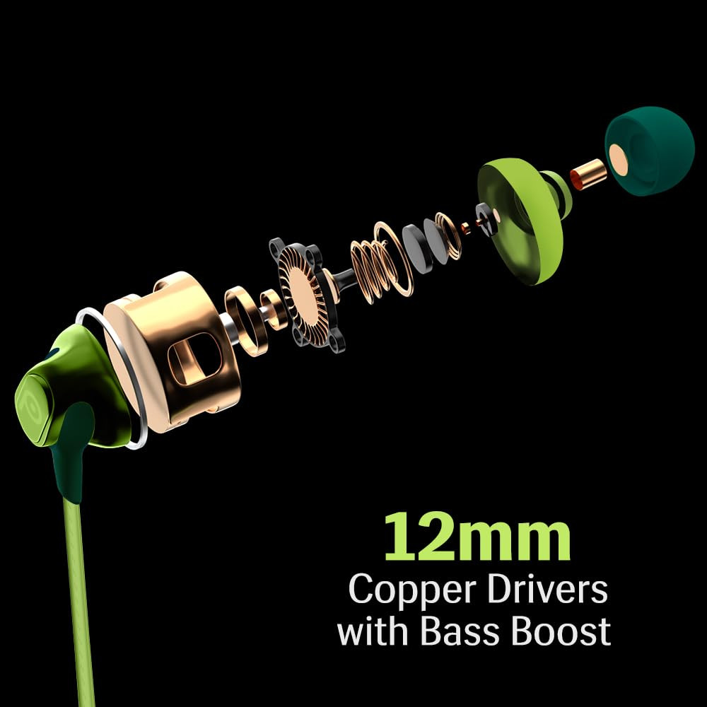 Lava Probuds E1c in Ear Earphone 12mm Bass Boosted Copper Driver with Pocket Comfy C Type Jack with Wire Protector Dual Tone Stylish Design in-Built Mic IPX4 Water Resistant Green