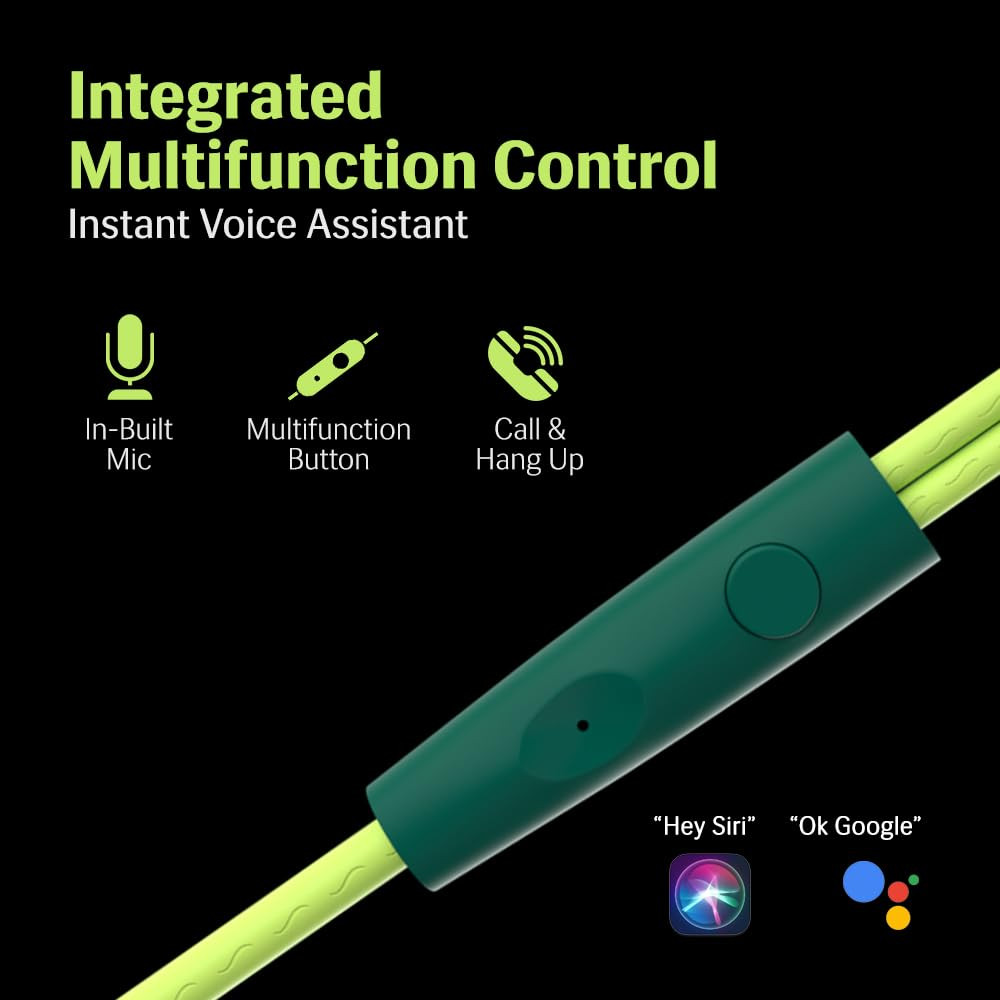 Lava Probuds E1c in Ear Earphone 12mm Bass Boosted Copper Driver with Pocket Comfy C Type Jack with Wire Protector Dual Tone Stylish Design in-Built Mic IPX4 Water Resistant Green