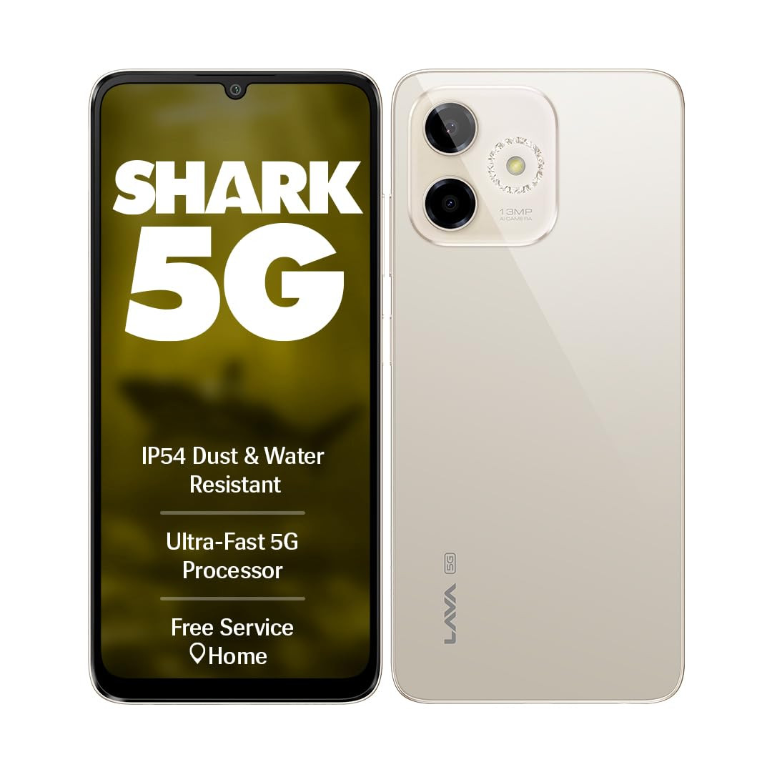 Lava Shark 5G Steller Gold 4GB RAM 64GB Storage Bigger 675 HD Notch Display Octacore 5G Processor 13 MP AI Camera 5000 mAh Battery IP54 Rated Dust Water Splash Proof