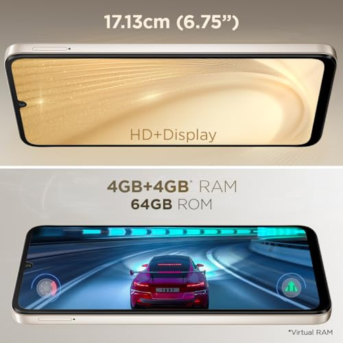 Lava Shark 5G Steller Gold 4GB RAM 64GB Storage Bigger 675 HD Notch Display Octacore 5G Processor 13 MP AI Camera 5000 mAh Battery IP54 Rated Dust Water Splash Proof
