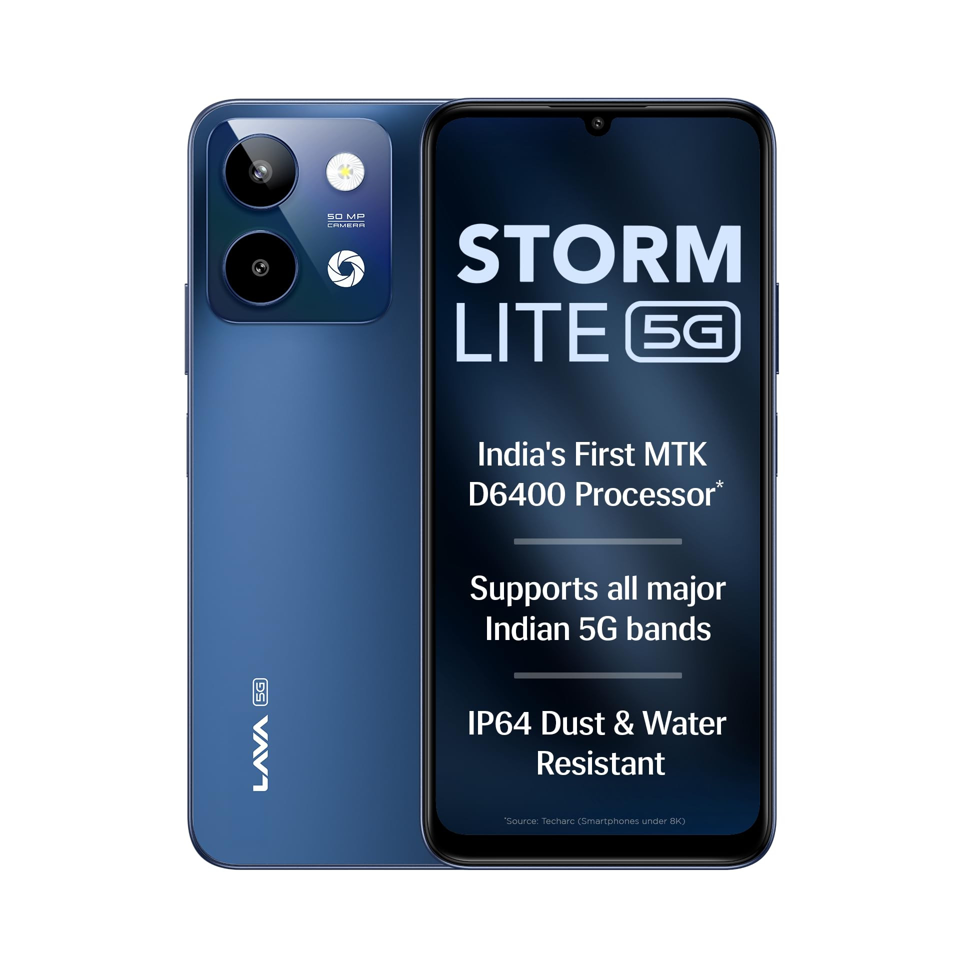 Lava Storm Lite 5G Astral Blue 44GB RAM 64GB Storage Indias First MTK Dimensity 6400 Processor 50MP AI Camera IP64 Rated 120 Hz Display 5000mAh Battery Supports All 5G Bands