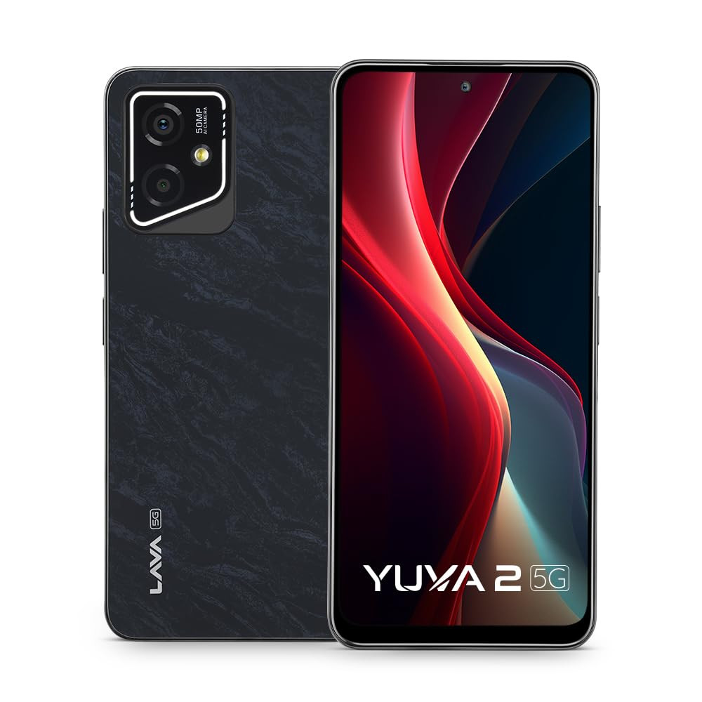 Lava Yuva 2 5G Marble Black 4 GB RAM 128 GB Storage Brightest 667 HD Display 50 MP AI Rear Camera 8 MP Front Camera 5000 mAh Battery 10W Charging Charger in Box
