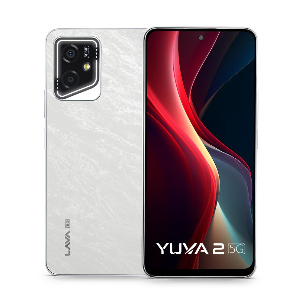 Lava Yuva 2 5G Marble White 4 GB RAM 128 GB Storage Brightest 667 HD Display 50 MP AI Rear Camera 8 MP Front Camera 5000 mAh Battery 10W Charging Charger in Box
