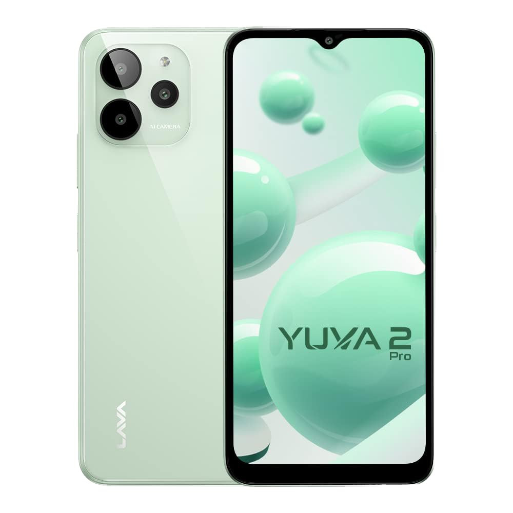 Lava Yuva 2 Pro Glass Green 4GB RAM 64GB Storage 23 Ghz Octa Core Helio G37 13 MP AI Triple Camera Fingerprint Sensor 5000 mAh Battery Upto 7GB Expandable RAM