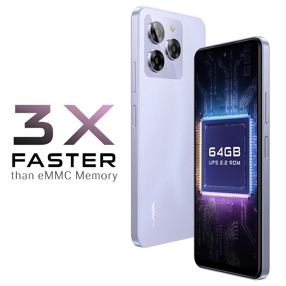 Lava Yuva 3 Cosmic Lavender44GB RAMUFS 22 64GB StoragePremium Glossy BackOctacore Processor18W Fast Charging90Hz Punch Hole Display13MP AI Triple CameraSide Fingerprint Sensor