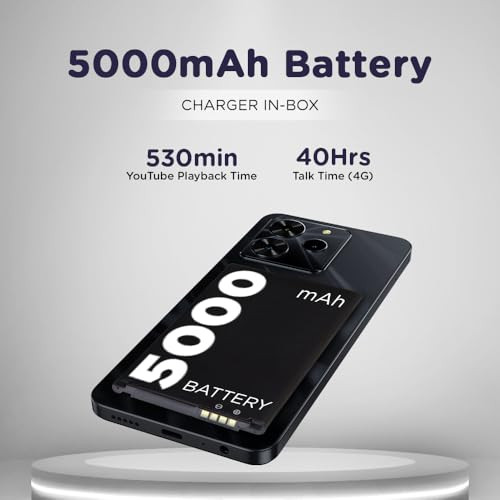 Lava Yuva 4 Glossy Black 4 GB RAM 128 GB Storage Bigger 656 HD Display 50 MP AI Triple Rear Camera 8 MP Front Camera 5000 mAh Battery 10W Charging Charger in Box