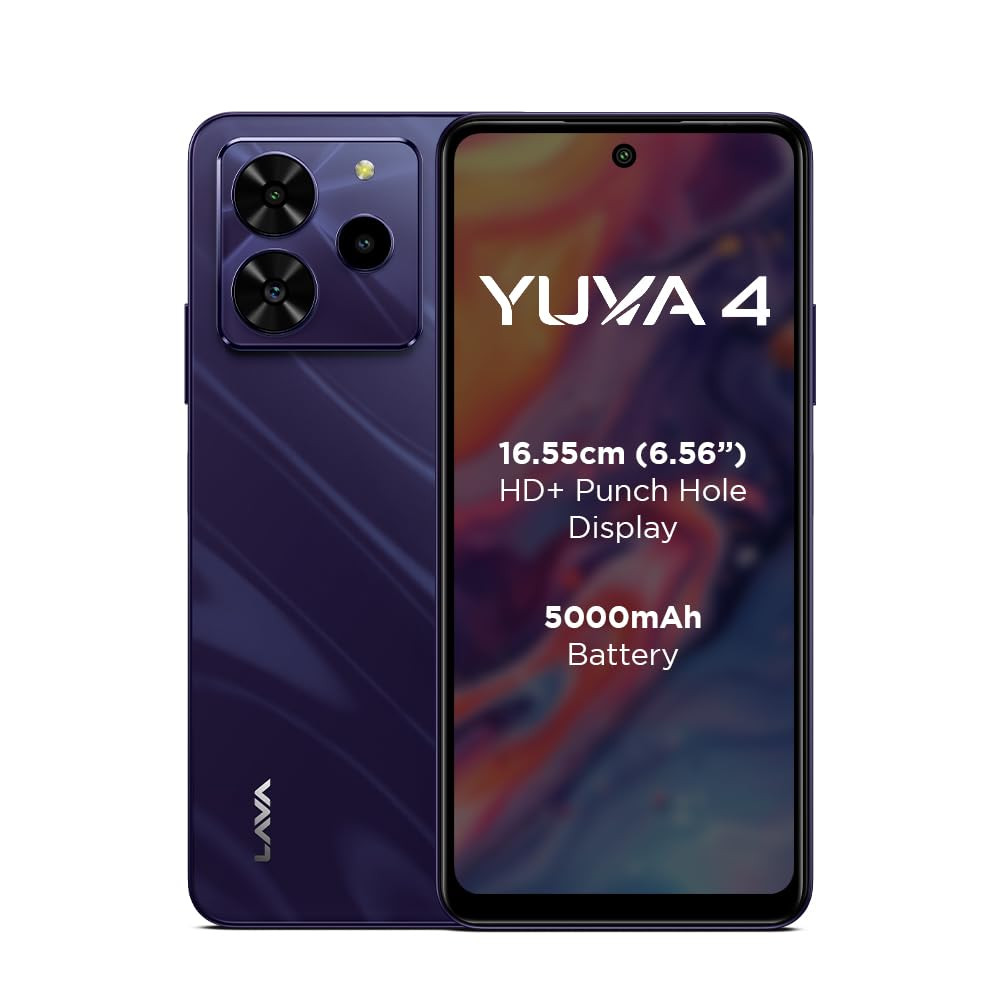 Lava Yuva 4 Glossy Purple 4 GB RAM 128 GB Storage Bigger 656 HD Display 50 MP AI Triple Rear Camera 8 MP Front Camera 5000 mAh Battery 10W Charging Charger in Box