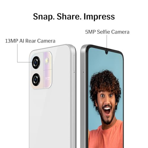 Lava Yuva Smart Glossy White 3 GB RAM 64 GB Storage  Biggest 675 HD Display  13MP AI Dual Rear Camera  5000 mAh Battery  Secure Face Unlock  Fingerprint Reader  Charger in Box