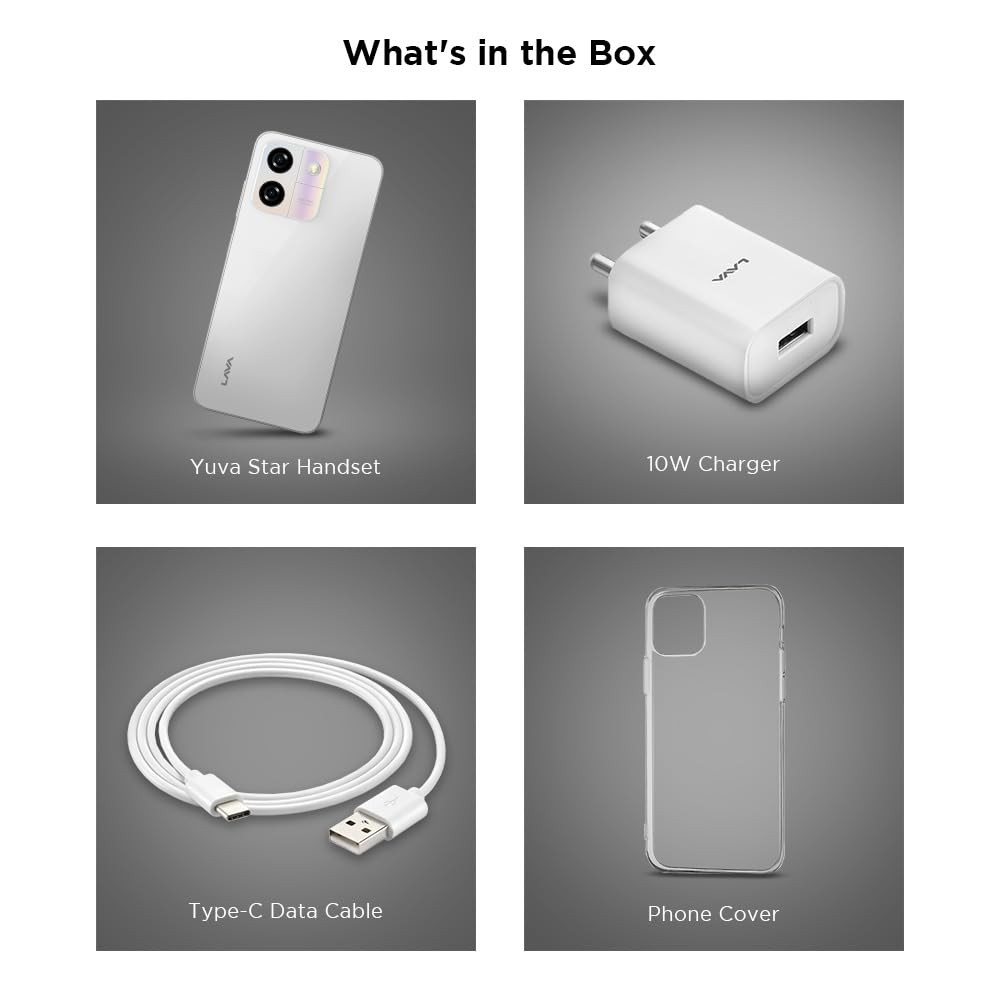 Lava Yuva Smart Glossy White 3 GB RAM 64 GB Storage  Biggest 675 HD Display  13MP AI Dual Rear Camera  5000 mAh Battery  Secure Face Unlock  Fingerprint Reader  Charger in Box