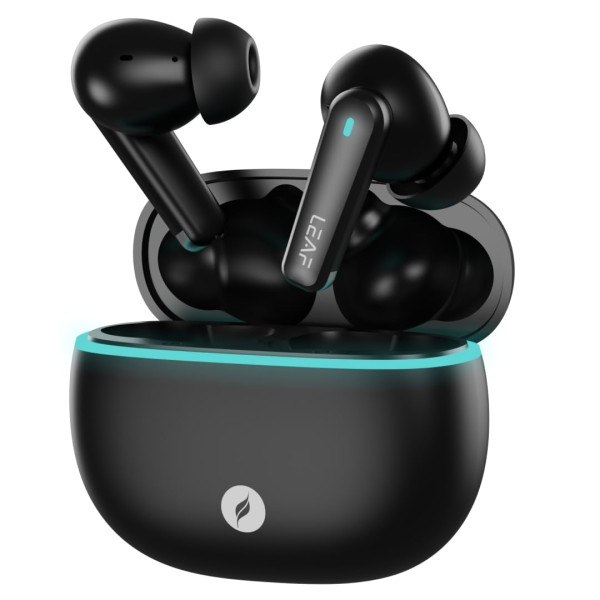 Image of Leaf Buds X121 True Wireless Earbuds AI Sound App, 30H Playtime, Quad Mic with ENC, 50ms Low Latency, Fast Charging(10min=200min), 10mm Driver, IPX5, Bluetooth v5.4 TWS (Carbon Black)
