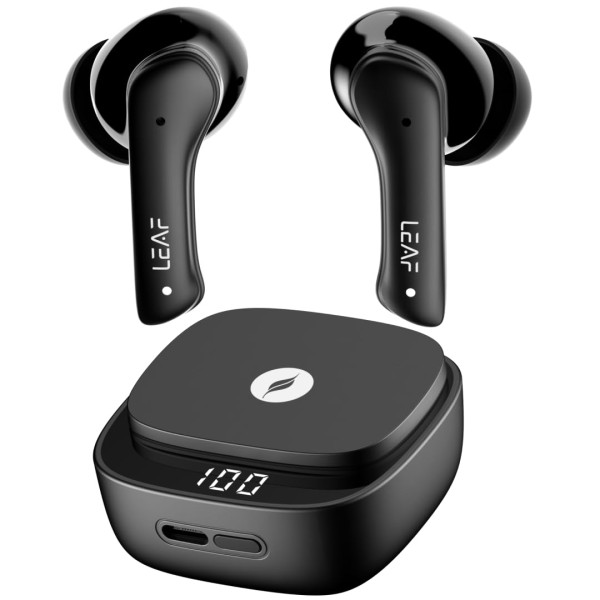 Image of Leaf Buds X614 True Wireless ANC Earbuds with AI SOUND App, Active Noise Cancellation, Transparency Mode, 30H Playtime, Quad Mic ENC, 40ms Low Latency, 13mm Driver, IPX5, Bluetooth v5.3 (Carbon Black)