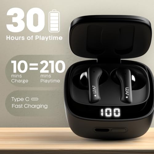 Leaf Buds X614 True Wireless ANC Earbuds with AI SOUND App Active Noise Cancellation Transparency Mode 30H Playtime Quad Mic ENC 40ms Low Latency 13mm Driver IPX5 Bluetooth v53 Carbon Black