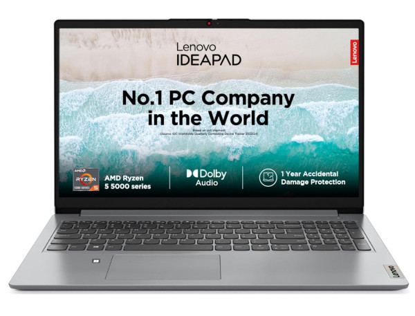 Image of Lenovo IdeaPad Slim 1 AMD Ryzen 5 5500U 15.6" HD Thin and Light Laptop (16GB/512GB SSD/Integrated AMD Graphics/Windows 11 Home/MSO 21/1Yr ADP Free/Cloud Grey/1.61Kg), 82R400ERIN