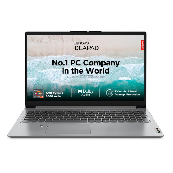 Image of Lenovo IdeaPad Slim 1 AMD Ryzen 7 5700U 15.6" HD Thin and Light Laptop (16GB/512GB SSD/Windows 11 Home/MS Office 2021/1 Year Warranty + 1 Year ADP/Cloud Grey/1.6Kg), 82R400EFIN