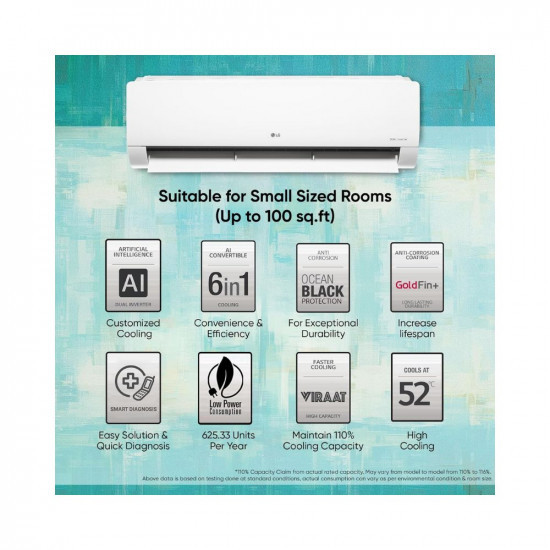 LG 08 Ton 3 Star DUAL Inverter Split AC Copper AI Convertible 6-in-1 Cooling HD Filter with Anti-Virus protection 2024 Model TS-Q10ENXE White