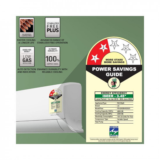 LG 15 Ton 2 Star DUAL Inverter Split AC Copper Convertible 4-in-1 Cooling HD Filter 2022 Model PS-Q18ZNVE White