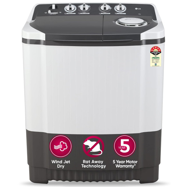 Image of LG 7 Kg 5 Star Wind Jet Dry Semi-Automatic Top Loading Washing Machine (P7020NGAZ, Dark Gray, Rat Away Feature)