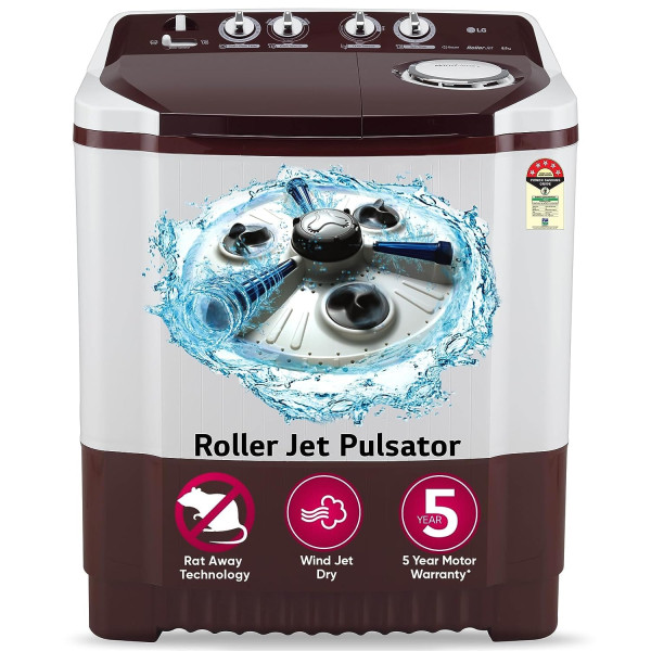 Image of LG 8.5 kg 5 Star Semi-Automatic Top Load Washing Machine (P8530SRAZ, Burgundy, Roller Jet Pulsator)