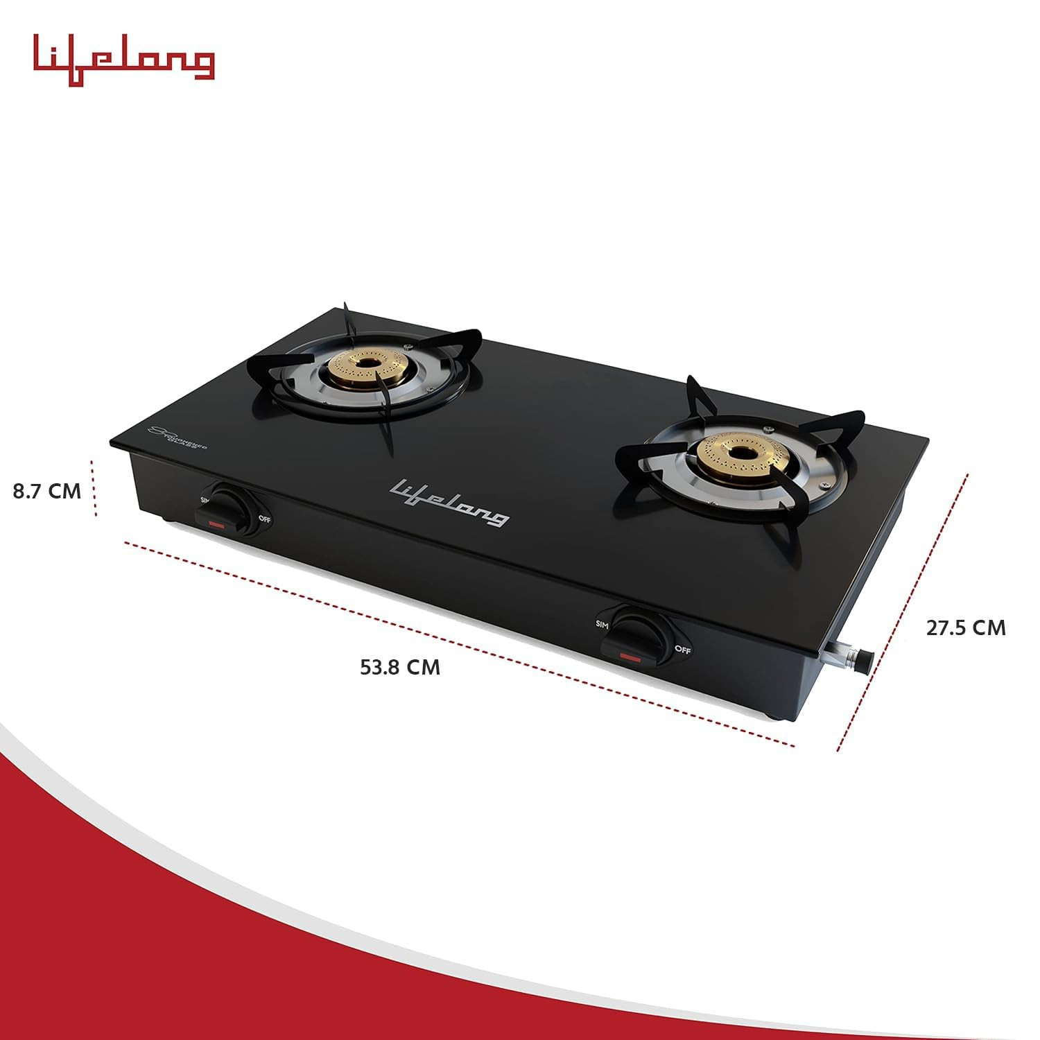 Lifelong 2 Burner Gas Stove Top for Kitchen - Manual Ignition Cooktop Modern Glass Stove for Modular Kitchen ISI Certified  Compatible with LPG - 1 Year Manufacturers Black LLGS10