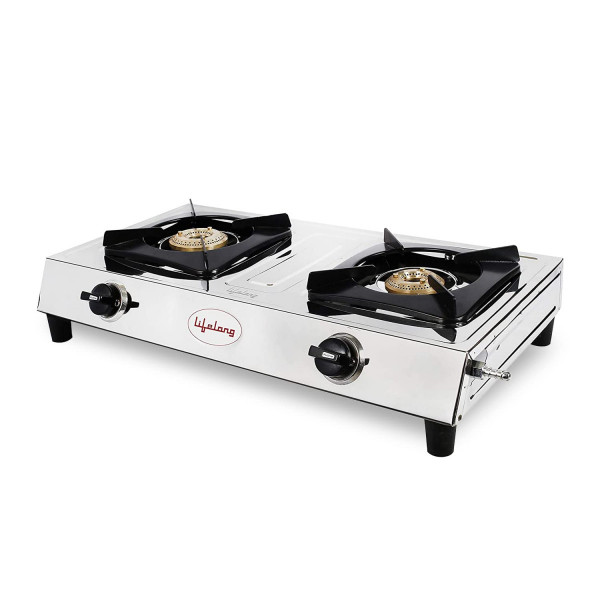 Image of Lifelong 2 Burner Gas Stove Top for Kitchen - Manual Ignition Cooktop with Stainless Steel for Kitchen,