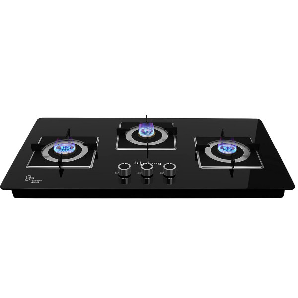 Image of Lifelong 3 Gas Burner Top - 3 Burners Hob Top Gas Stove with Manual Ignition - Toughened Glass top Gas Stoves for Home &amp; Kitchen - Manual Gas stove for modern/modular kitchen (Lexus, LLHT003)