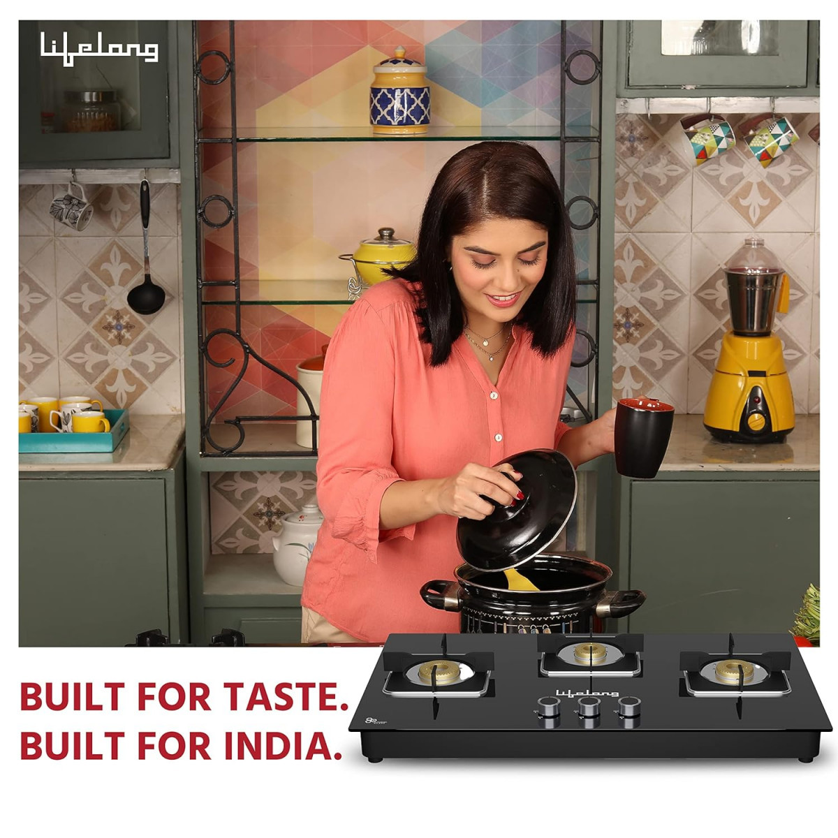 Lifelong 3 Gas Burner Top - 3 Burners Hob Top Gas Stove with Manual Ignition - Toughened Glass top Gas Stoves for Home Kitchen - Manual Gas stove for modernmodular kitchen Lexus LLHT003