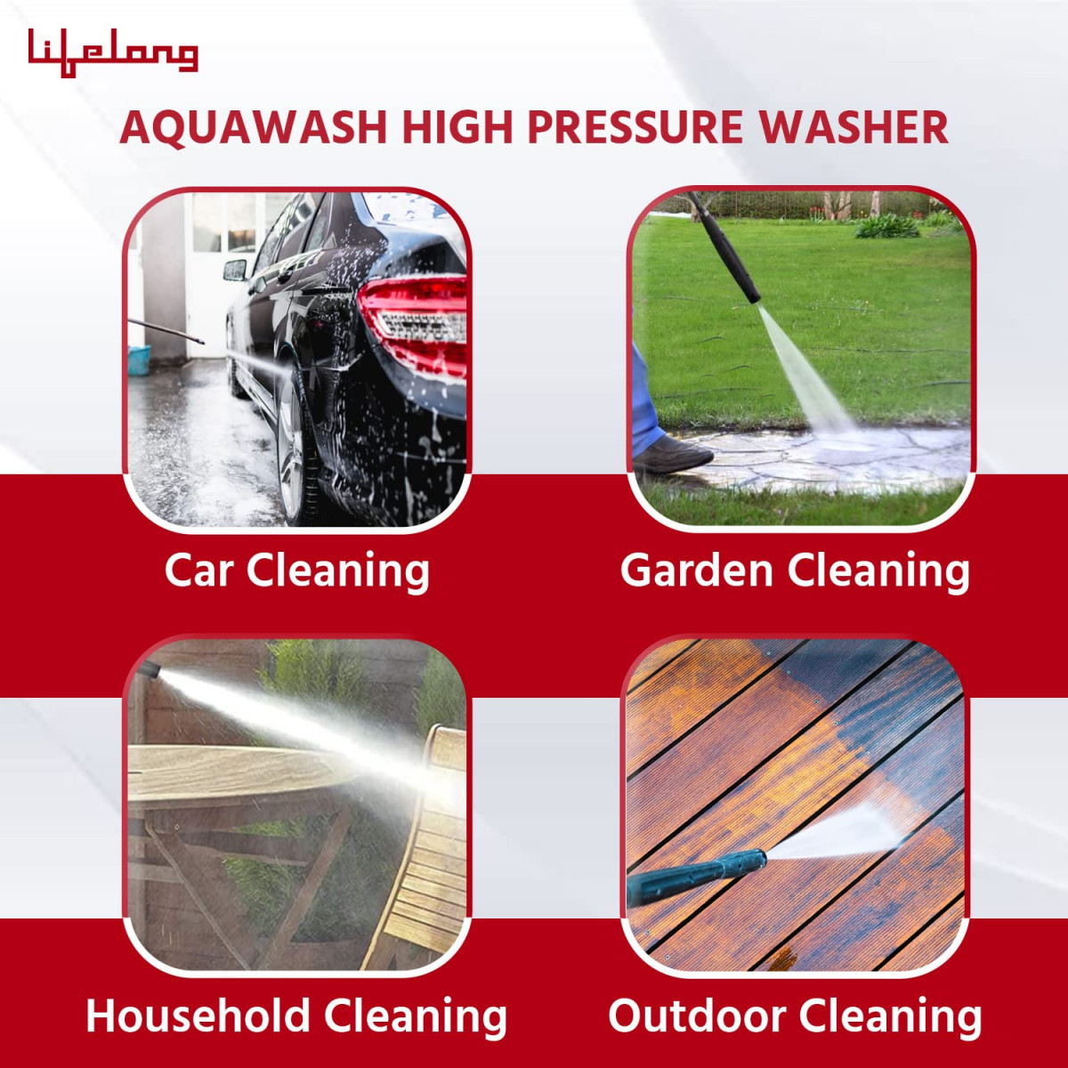 Lifelong Aquawash High Pressure Washer 1700W Universal Motor Pressure-135 Bar Max Flow-400 LhrWorking Radius 10mHose Pipe for Home Car Cleaning Garden Washer